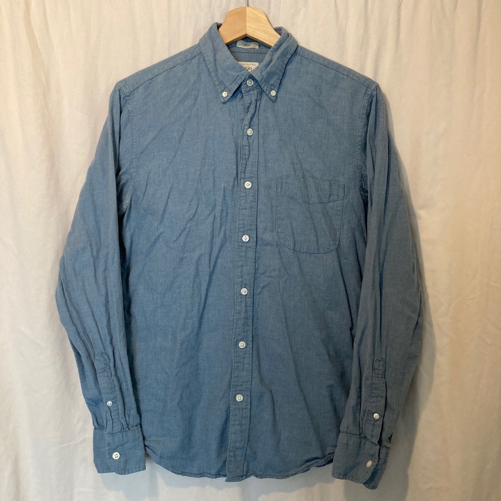 J.Crew Mens Slim Cotton Linen Twill Button Down Shirt Blue Small
